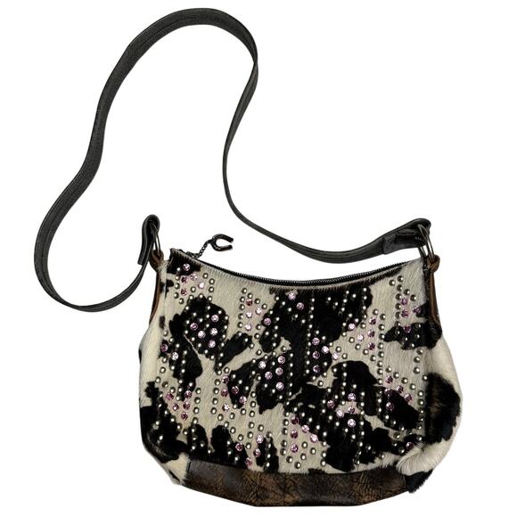 Y2k VTG Betsey Johnson Cowhide Purse Pink Rhinestone Studded Western Country 00s - Picture 1 of 9